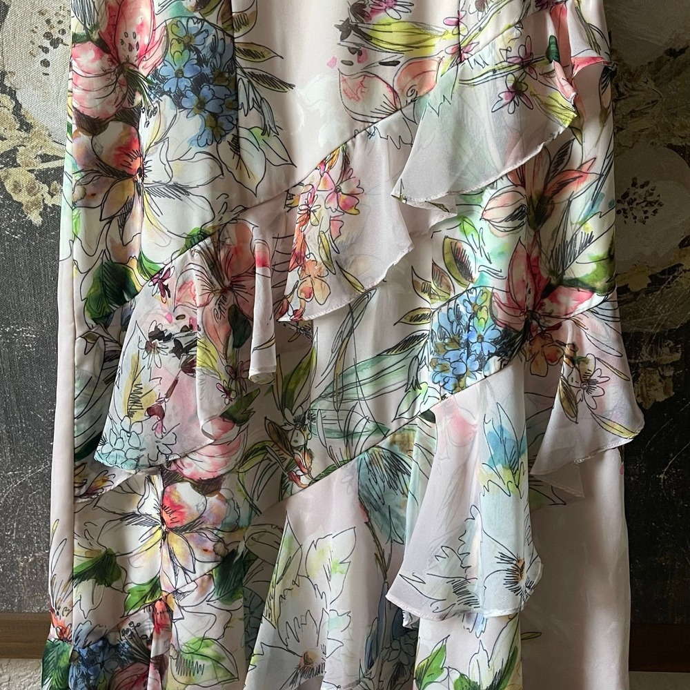 Theia Floral Ruffle Midi Dress‎ Blush Pink Size 0 - Picture 8 of 10